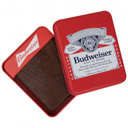 Budweiser Brown Bifold Wallet Large Bowtie Logo Deboss with ID Window